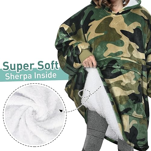 Miniatura 4 de Catalonia Sudadera extragrande tipo manta con capucha, sudadera de sherpa portátil para adultos, hombres y mujeres