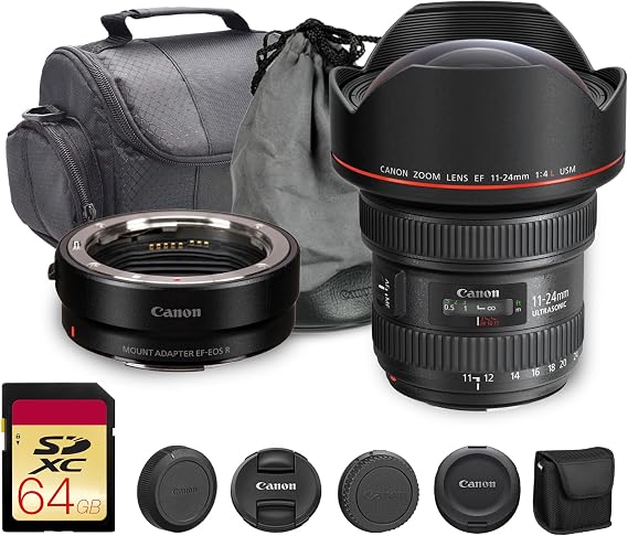 Canon EF 11-24mm f/4L USM Lens | L-Series Ultra-Wide Angle Zoom with Constant f/4 Aperture & Advanced Optics | for Architecture, Interiors & Landscape Photography + Adapter EF-EOS R + Bag + 64GB Card