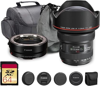 Canon EF 11-24mm f/4L USM Lens | L-Series Ultra-Wide Angle Zoom with Constant f/4 Aperture & Advanced Optics | for Architecture, Interiors & Landscape Photography + Adapter EF-EOS R + Bag + 64GB Card