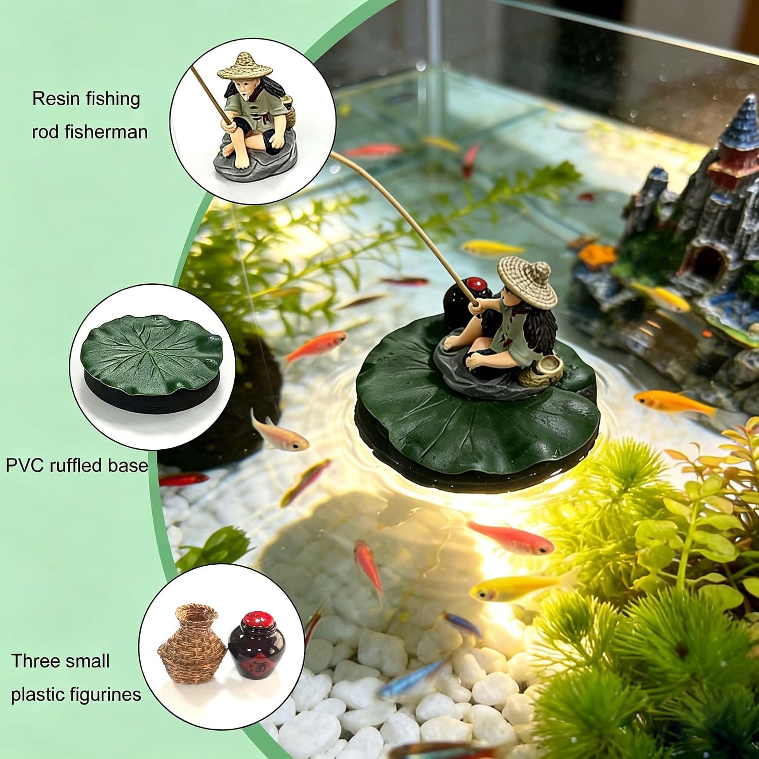 Floating Aquarium Decor Resin Fisherman Aquarium Decor image 4