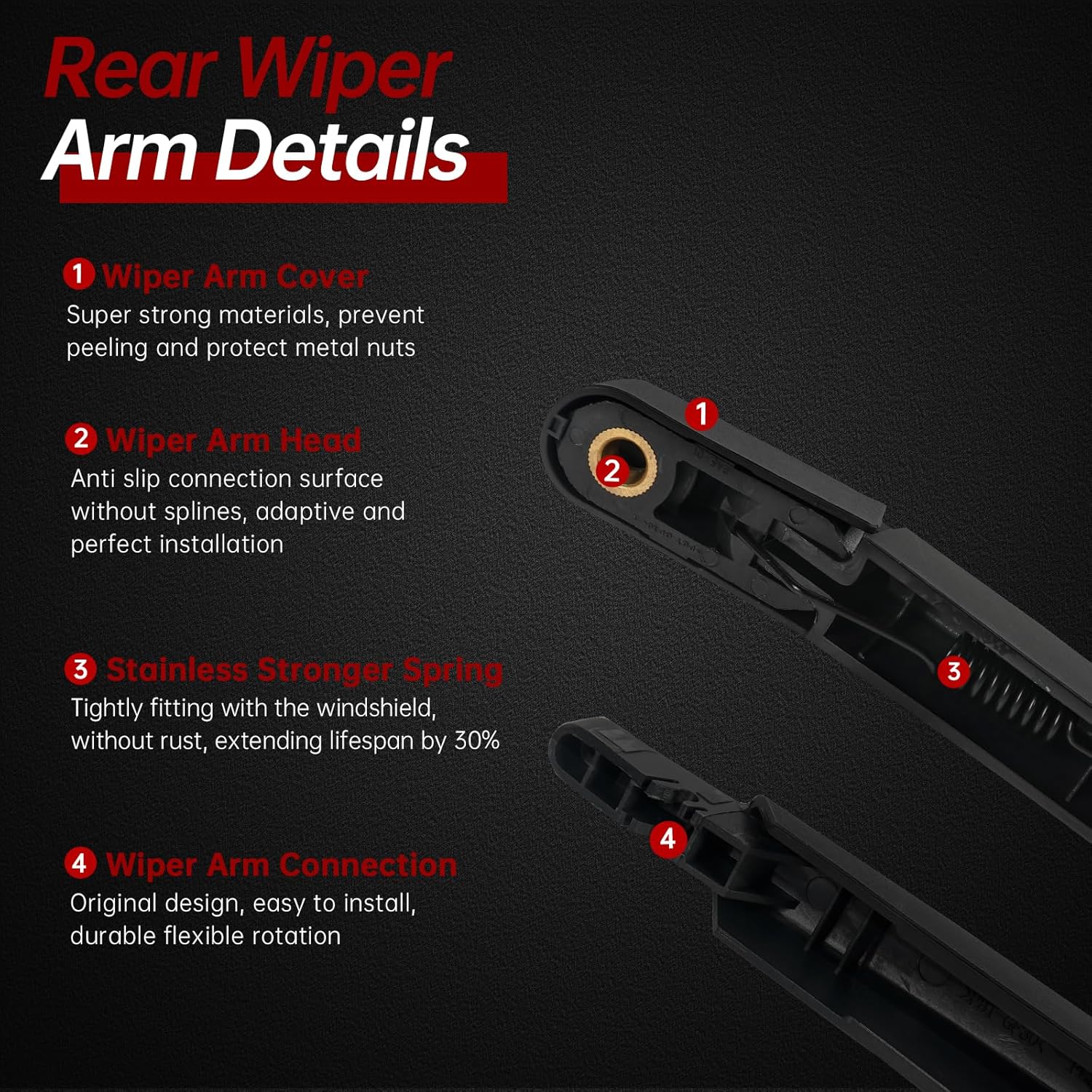 OTUAYAUTO Rear Windshield Wiper Arm Blade Set - Replacement for Mercedes-Benz GL350 2010-2016, GL450 2007-2016, GL550 2008-2016 - Factory Style Back Wiper Cover Accessories Assembly for Rear Window