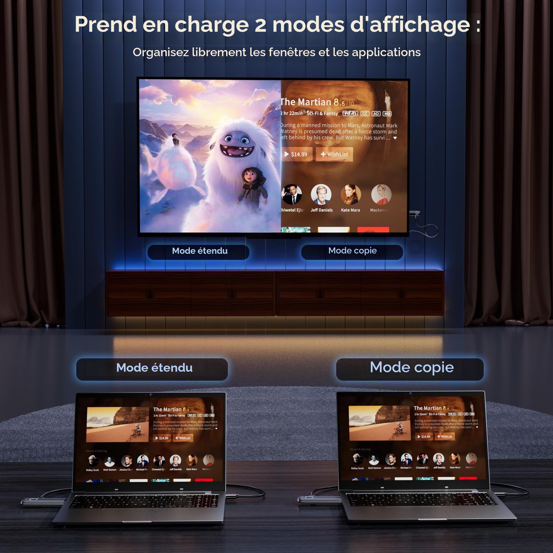 Aceele Émetteur et récepteur HDMI sans fil, Full HD 1080p Émetteur et récepteur HDMI 50 m, 2,4 G/5G Adaptateur d'affichage sans fil pour streaming vidéo d'un ordinateur portable/PC à moniteur/TV