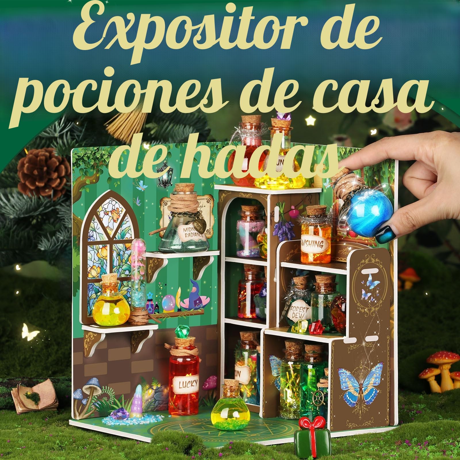 Fairy Potions Set de Poción de Hada con Casita, 20 Mezclas de Pociones Mágicas con Piedras de la Suerte, Regalo de Cumpleaños Creativo Juguete Manual para Niños de 6+ Años