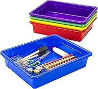 Storex Letter Size Flat Storage Trays 5-Pack Assorted Colors - Stackable Organizer Bins for Classroom Office Home (62514E05C)