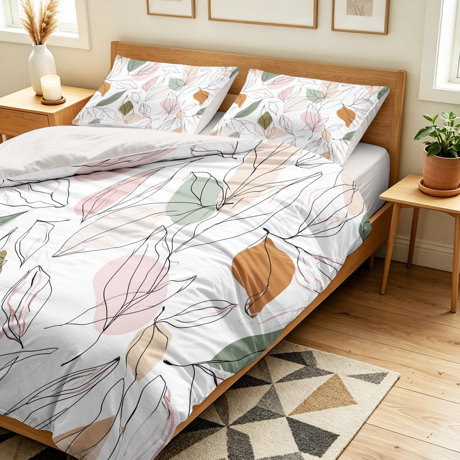 Générique Poszwa na kołdrę 240 x 220 cm Minimalistyczna botanika, komplet pościeli 2-osobowej, prześcieradło z gumką, prześcieradła 4-częściowy zestaw pościeli z 2 poszewkami na poduszki