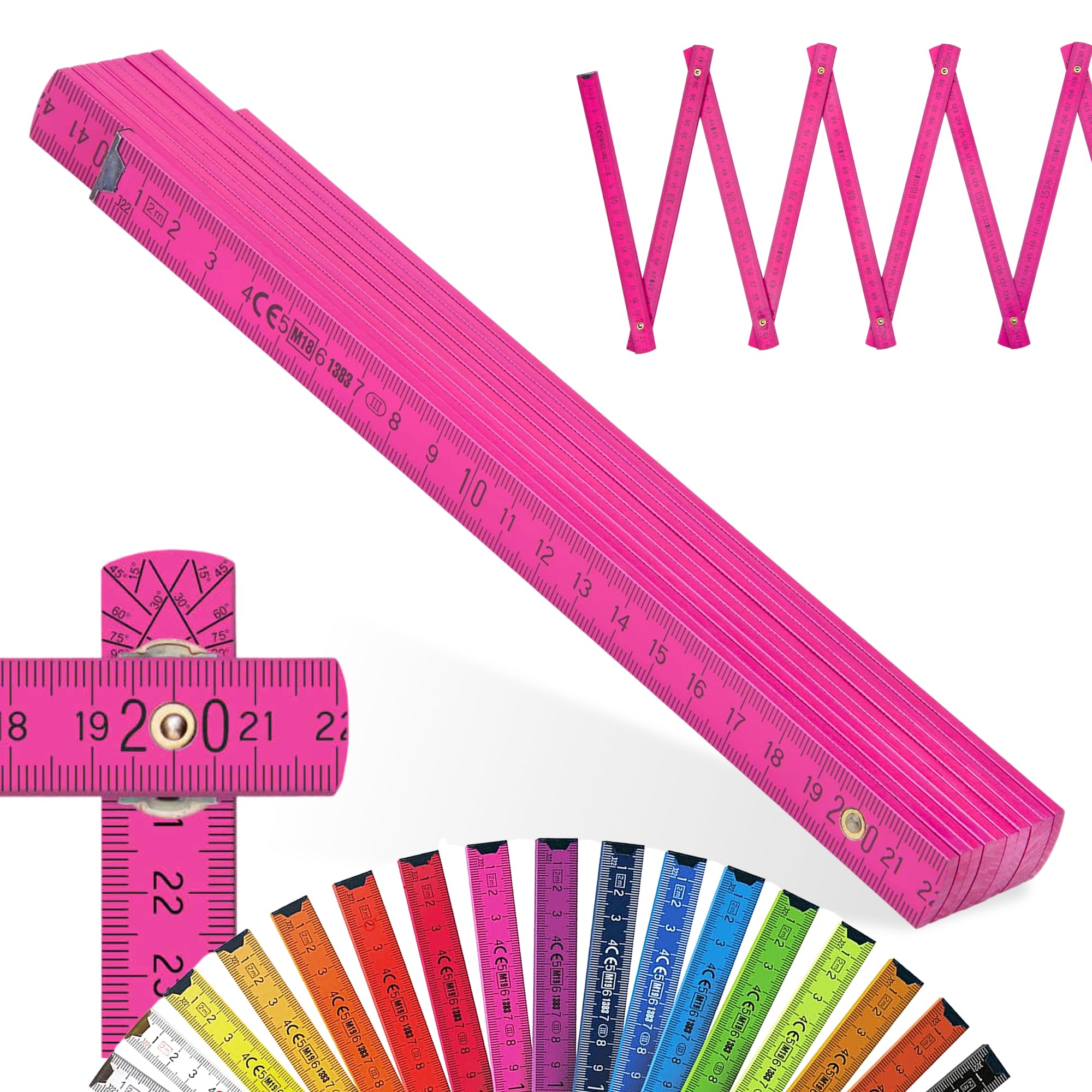 Metrie™ Zollstock Holz 2m lang mit Duplexteilung, BL52 Pink