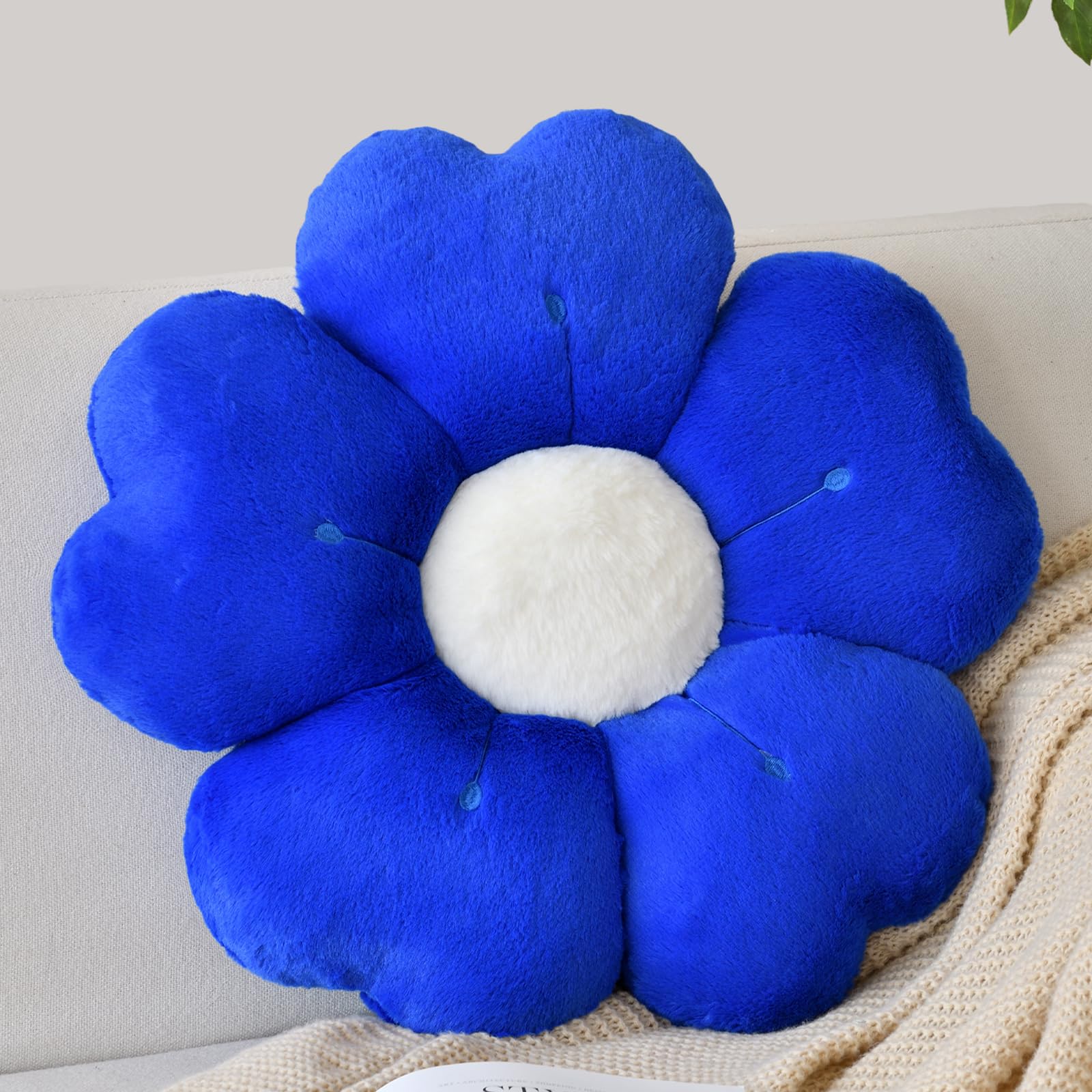 Flower Shaped Pillow Cute Decorative Throw Pillows with Soft Rabbit Fur for Couch Bed Chair Floor Christmas Pillow