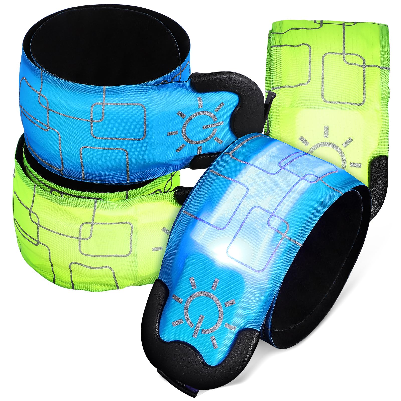 Mipcase 4 Pièces Papa Cercle Voyant de Charge Boutons de Couvercle de Pot Poubelle Rochet Brassard LED Rechargeable Bracelet LED réfléchissant Bracelets de Claque brassards pour Courir PVC