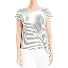 Max Studio Womens Spring 2023 Fashion Everyday Solid Short Sleeve Side Tie Knit TopBlouse