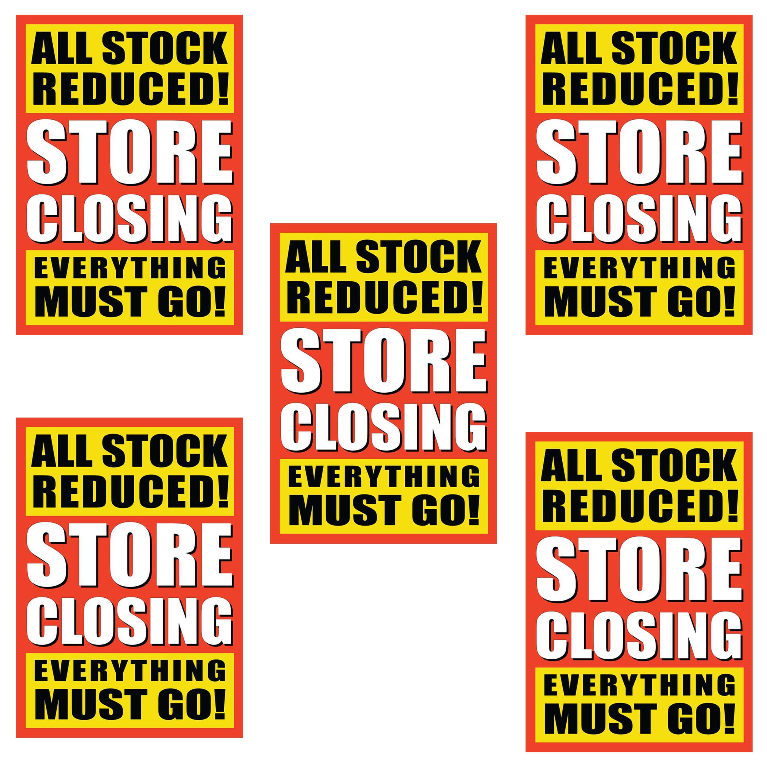 ALL STOCK REDUCED! STORE CLOSINGPrinted Sale Posters Window Display Sign/BANNERS/Advertising Business Shop Sign Shop Display Window Banner Reusable Posters Size A1 (5 X ALL STOCK REDUCED POSTER)