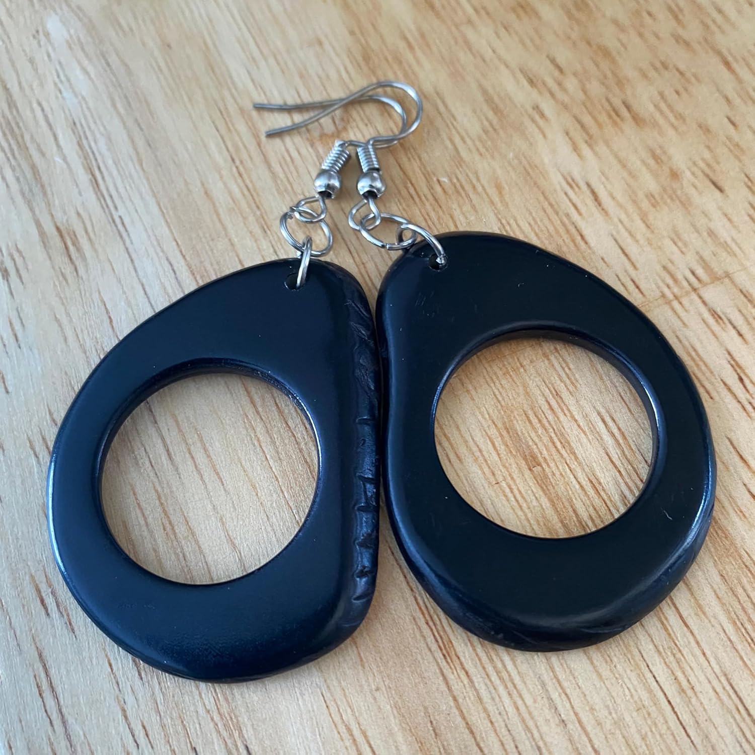 Tagua Nut Earrings Black Slices Handmade Fair Trade, Lightweight by Florama Natural Jewelry - Image 3