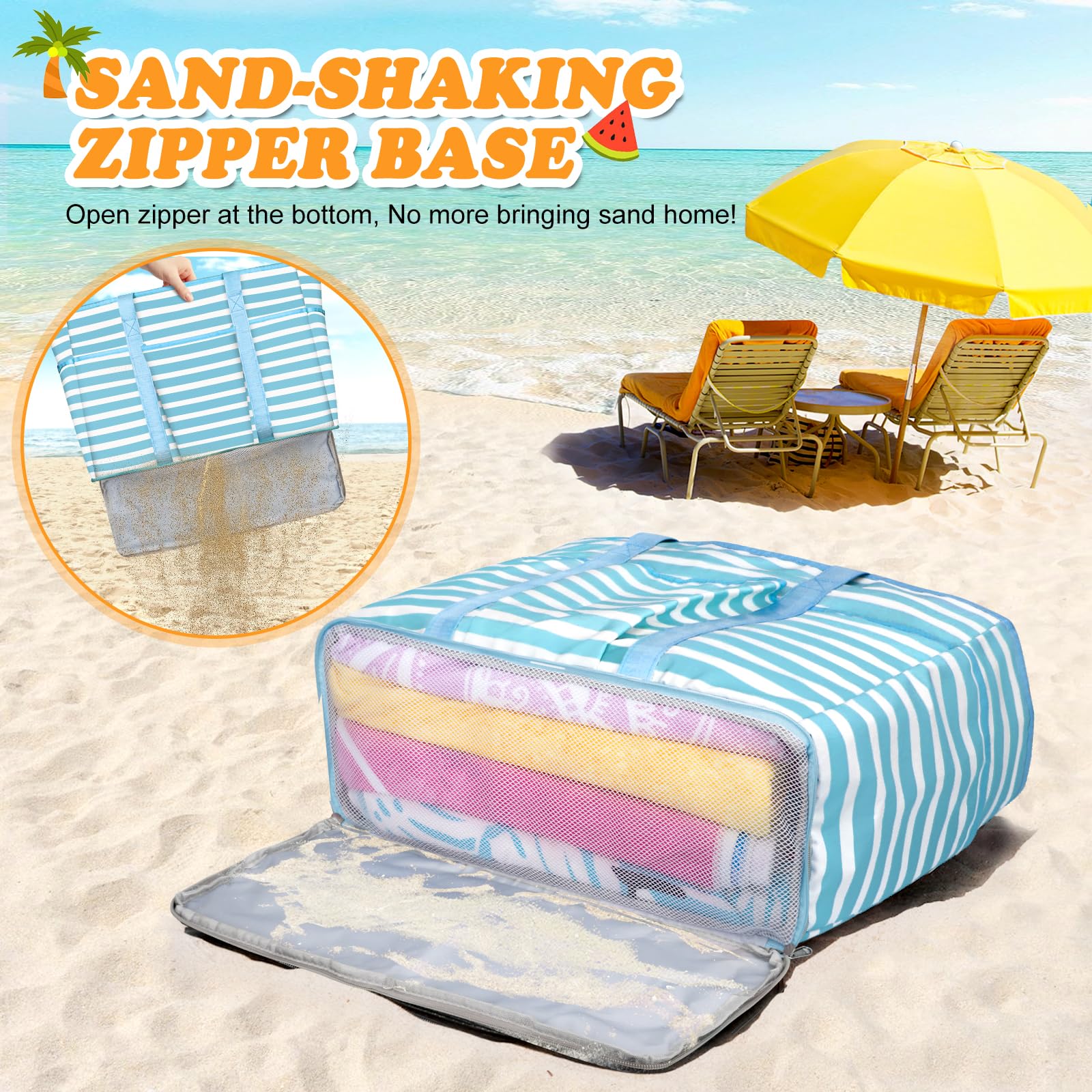 TEUEN Grand Borsa Mare con Zip Donna, 45L Borsa Mare XXL Famiglia con Zip Pieghevole Borsa da Spiaggia Impermeabile Borsa Beach Tote Bag per Piscina,Viaggio,Shopping,Vacanze