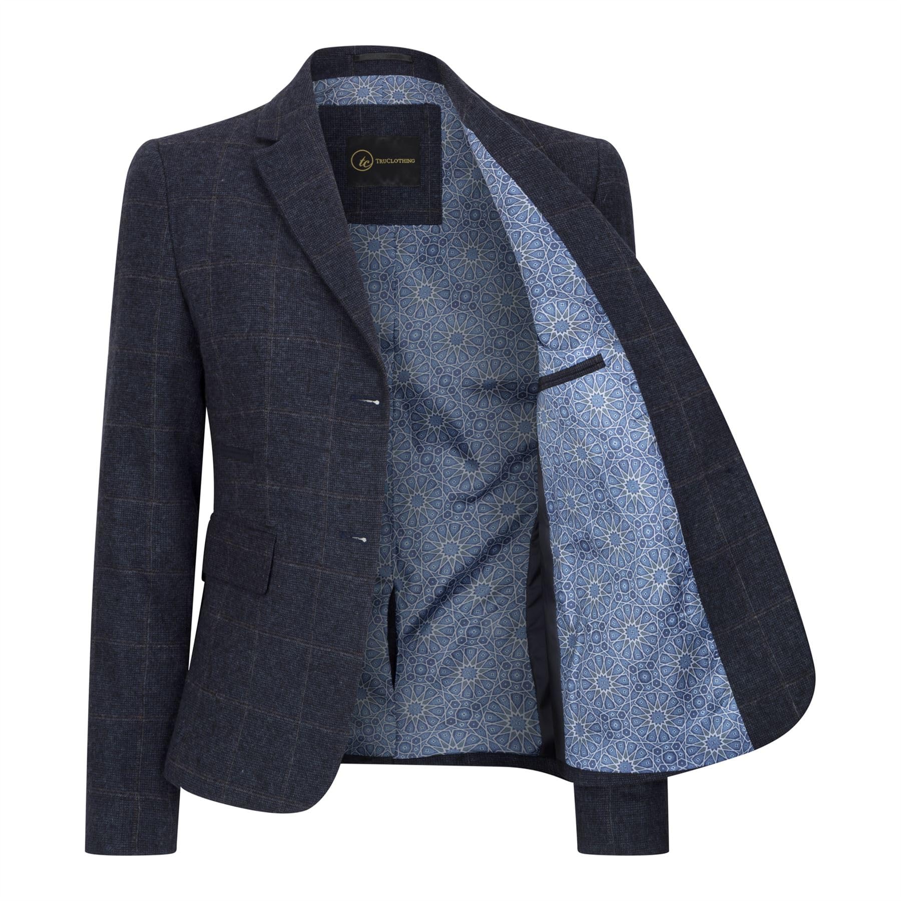 TruClothing.com Damen Blazer Wollmischung Tweed Fischgrät kariert Tailored Fit Damen Landhaus Jacke