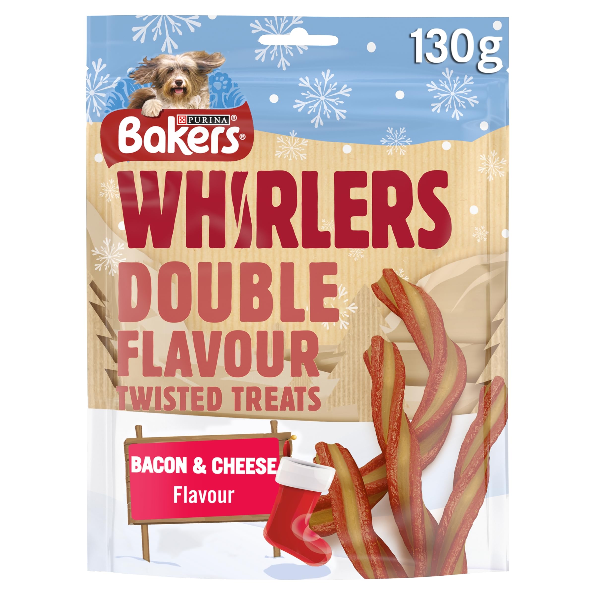 Bakers Whirlers Dog Treat Bacon and Cheese 130g, Pack of 6