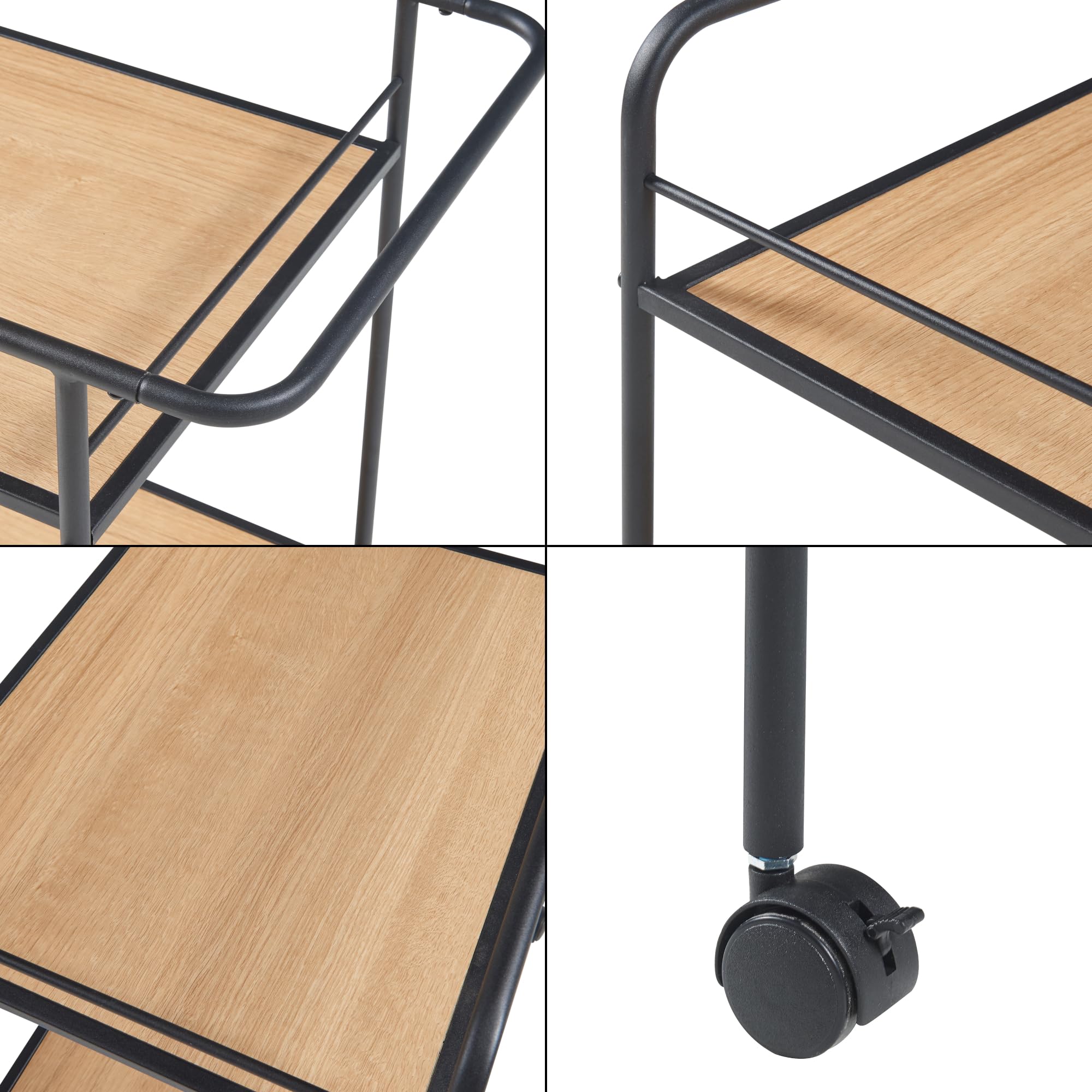 [en.casa] Carrello di Servizio Portavivande a Rotelle con 2 Ripiani Carrellino Portatutto da Cucina Ufficio 72 x 62 x 45 cm - Nero/Effetto Rovere