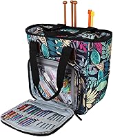 Vista 1 de Coopay Bolsa de ganchillo y tejer, organizador de viaje para manualidades, ganchos, agujas, madejas, pintura de diamantes, suministros (verde bosque)