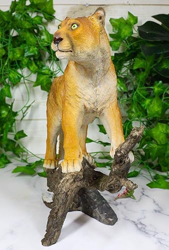Miniatura 7 de León de montaña de Ebros Cougar de pie en estatua de tronco nevado desgastado decoración de vida silvestre Animal Taxidermia réplica de panteras