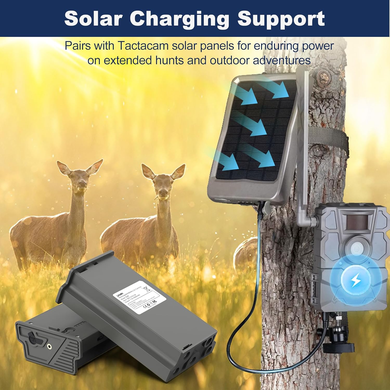 2-Pack Rechargeable Reveal Lipo Lithium Battery Pack for Trail Camera Reveal X Gen 3.0, 2.0, X Pro 3.0, Pro, X Ultra 3.0, SK, XB, X - Upgraded LED Meter & Solar Charging