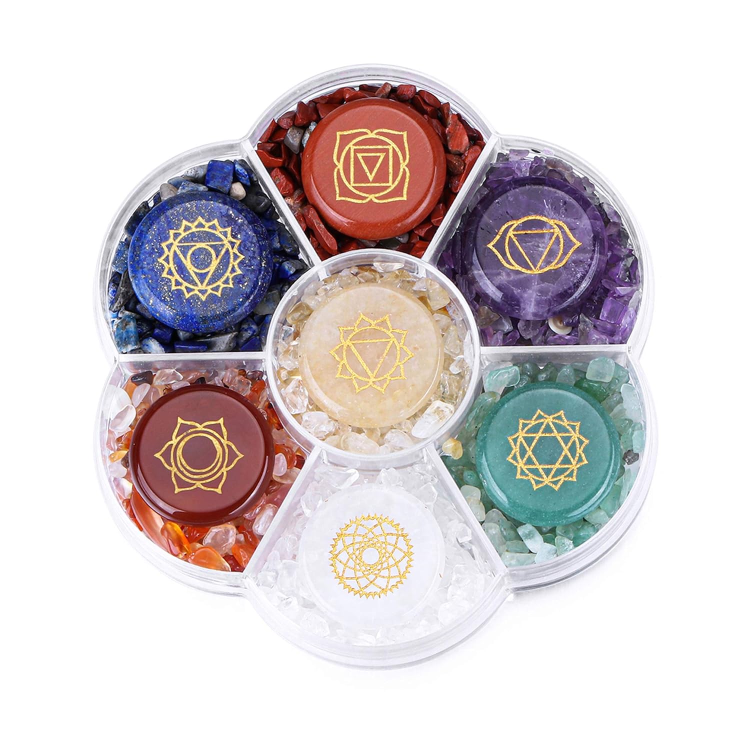 7 Chakra Crystal Stones Natural Reiki Healing Crystals Gemstones with Engraved Chakra Symbol Tumbled Polished Chakra Stone Kit for Meditation Crystal Therapy Gift for Christmas