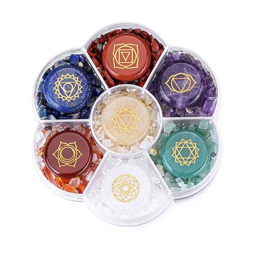 CrystalTears 7 Chakra Crystal Stones Natural Reiki Healing Crystals Gemstones with Engraved Chakra Symbol Tumbled Polished Chakra Stone Kit for Meditation Crystal Therapy Gift for Christmas