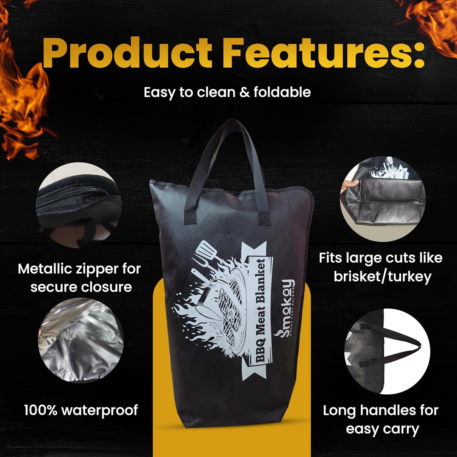 BBQ Blanket for Resting Meat - Brisket Blanket & 5-Layer Reusable Insulated Meat Resting Bag with Wide Mouth Design & Max Heat Retention for Tender with Pork & Turkey (21 Inch Black)