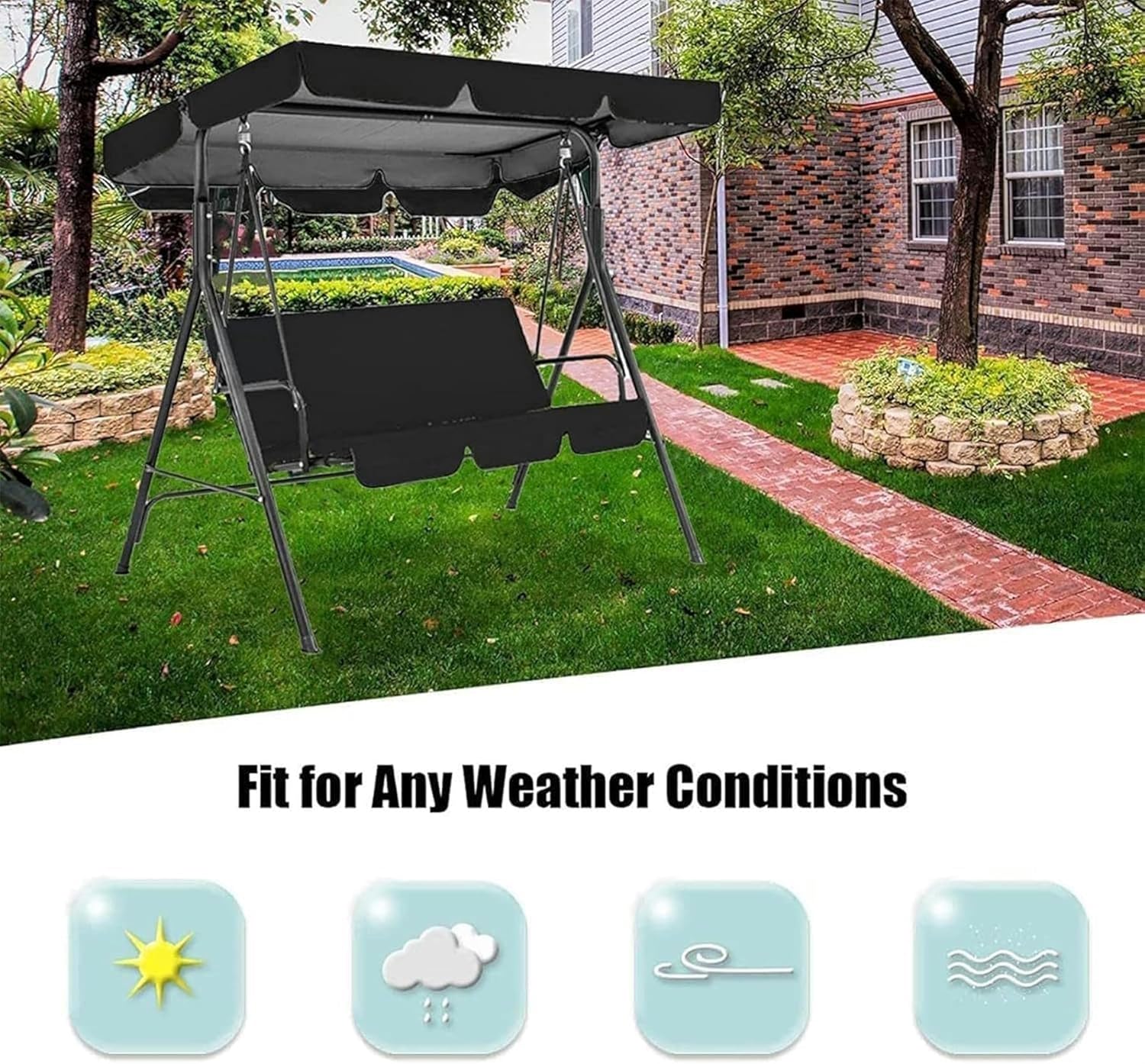 AMNOOL Patio Swing Canopy Replacement Replacement Canopy Cover for Swing Chair Awning Glider 2/3-Seater Outdoor Garden Furniture Covers All Weather Protection (Color : Yellow, Size : 195x125x15cm)-1