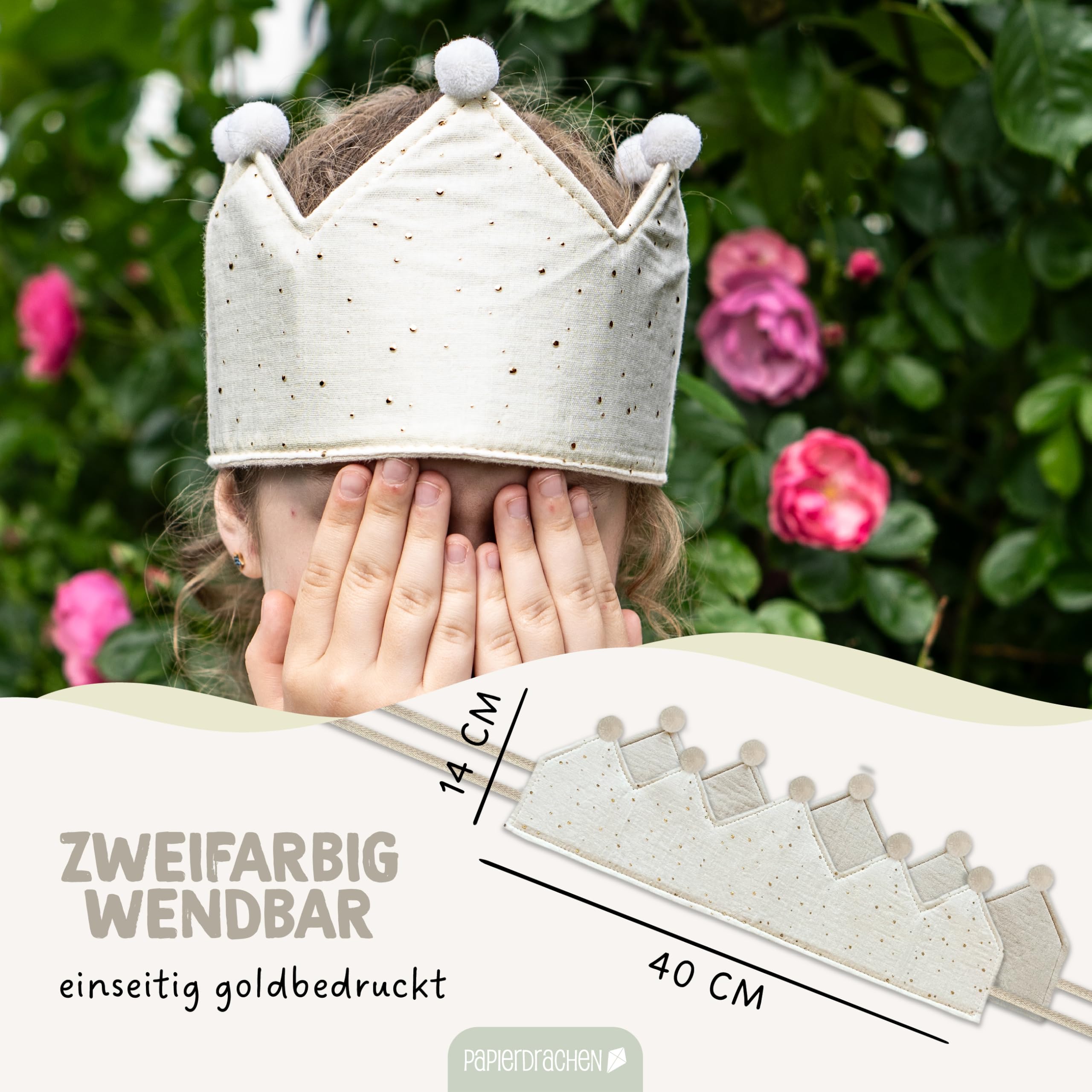 Paper Dragon Muslin Crown Printed Beige - Set 04, Biege, Adjustable (40cm L x 11cm H) - Image 3