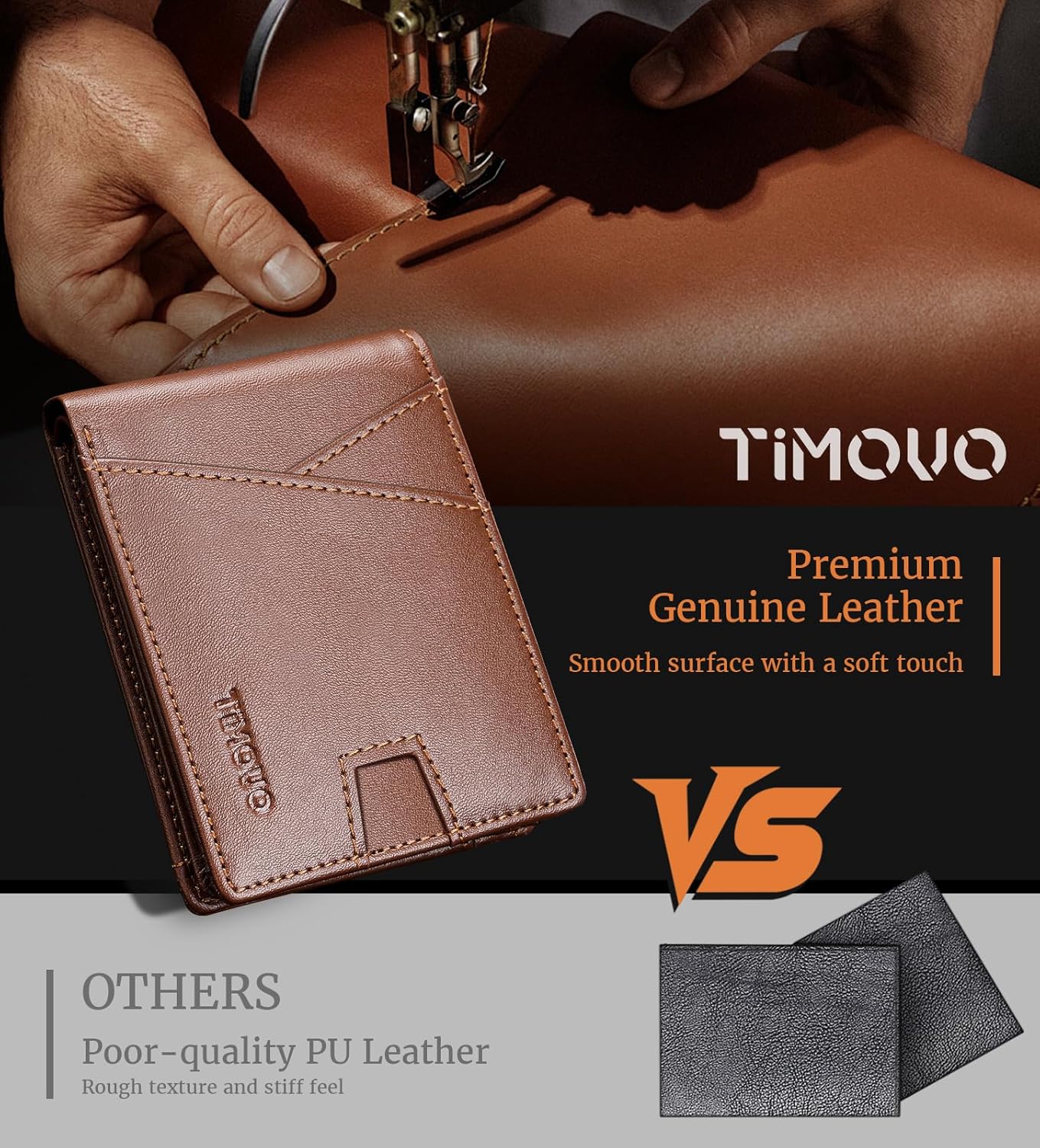 TiMOVO Slim Wallet for Men with RFID Blocking, Leather Bifold Wallet with 2 ID Window, Multifunct Quick Slot Design with Gift Box, Dark Brown - Image 6