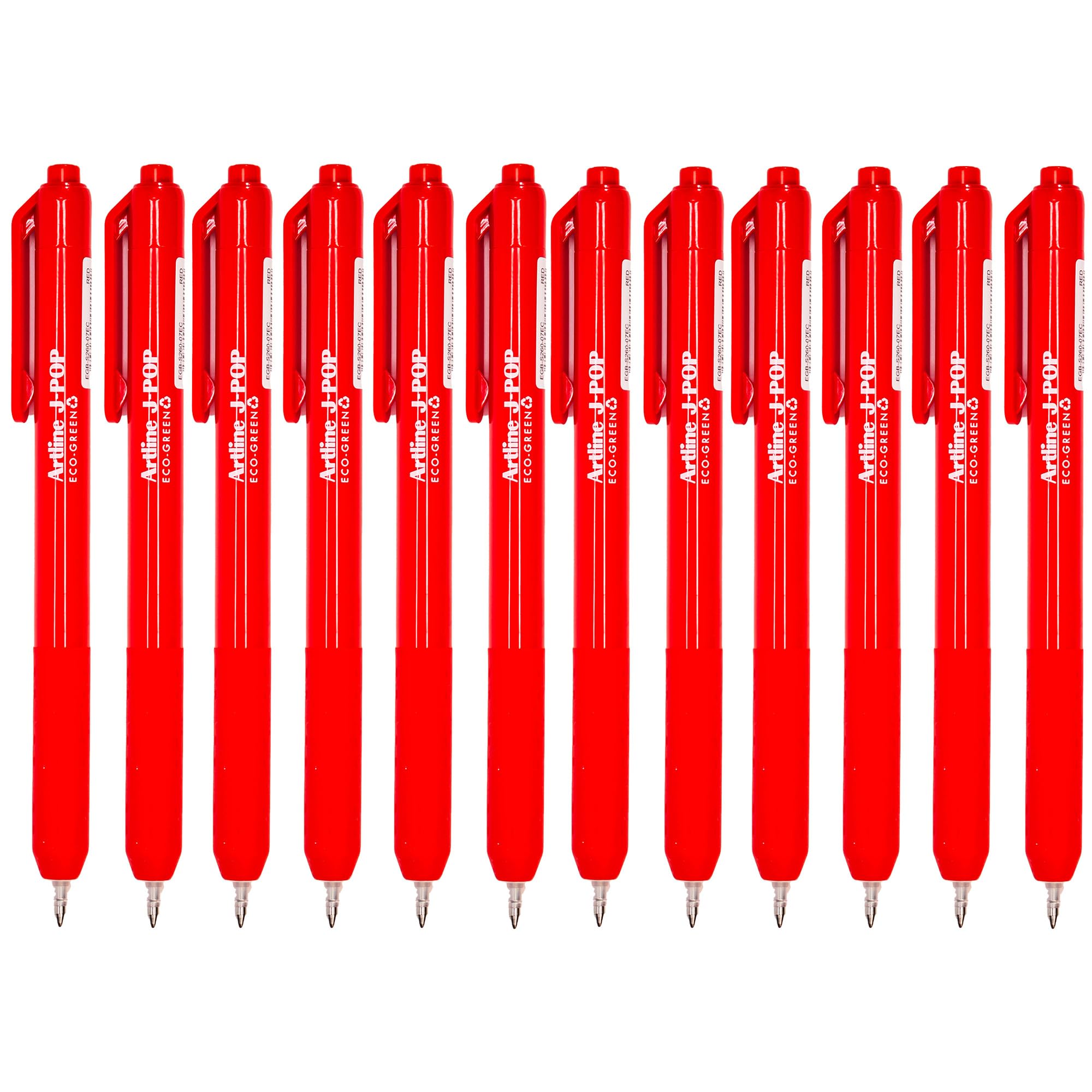 Artline Eco Red Gel Pens (Pack of 12) Quick Dry, Smudge-Free Gel Pens for Writing, Sketching and More, Cushion Grip, Retractable - Genuine Artline Gel Pen Set