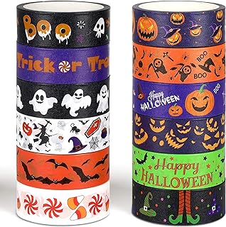 SANNIX 12 Rolls Halloween Washi Tape 15mm Wide Halloween Pumpkin Ghost B...