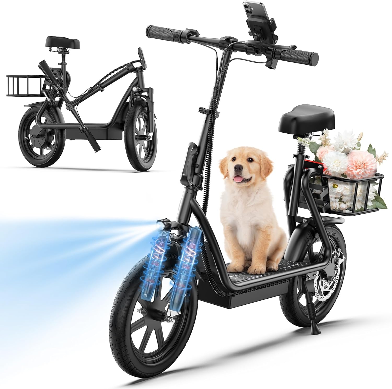 WERHY Electric Scooter, 8.5"/10"/14" Tire, Powerful 350/500W Motor, Top Speed 19/22 MPH, 21-49Miles Max Range, Folding Escooter for Adults & Teens with Dual Braking