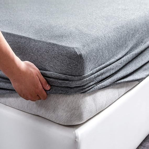 PURE ERA Jersey Knit Cotton Fitted Bottom Sheet ONLY (No Flat Sheet or Pillow Cases) Extra Deep Pocket Up to 15