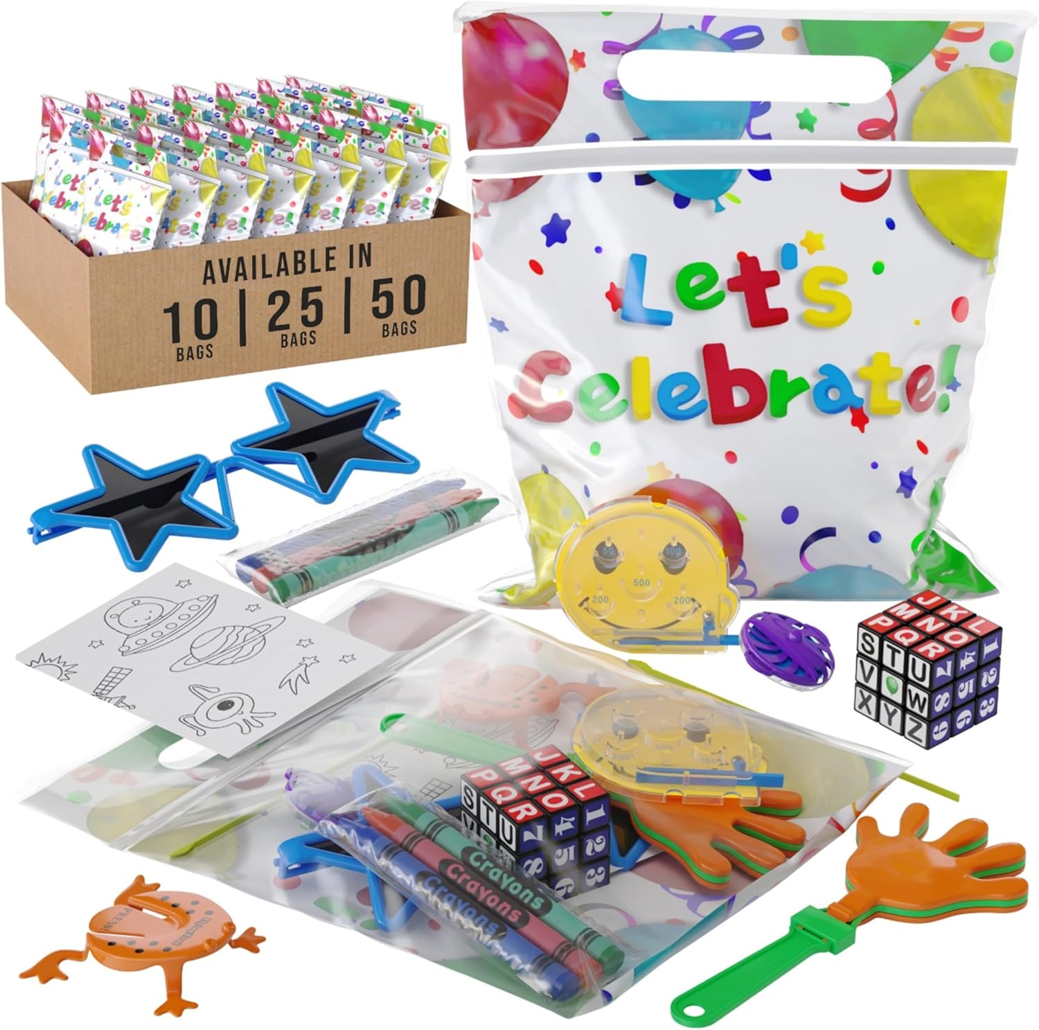 Crown Display Party Favors for Kids 25 Pre Filled Party Favor Bags - Fun Goodie Bags Stuffers for Kids with Fidget Toys and Small Toys Goody Bag Stuffers - Party Favors for Kids 4-8