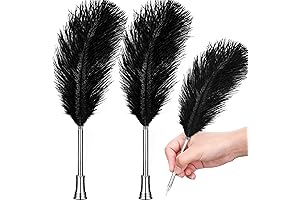 2 Pack Elegant Feather Ballpoint Pen Set with Exquisite Metal Holder