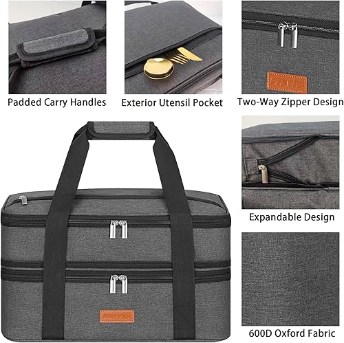 Miniatura 5 de Cazuela aislada de dos pisos para alimentos calientes o fríos, transportador de alimentos expandible para fiestas de comida, picnic, comidas al aire