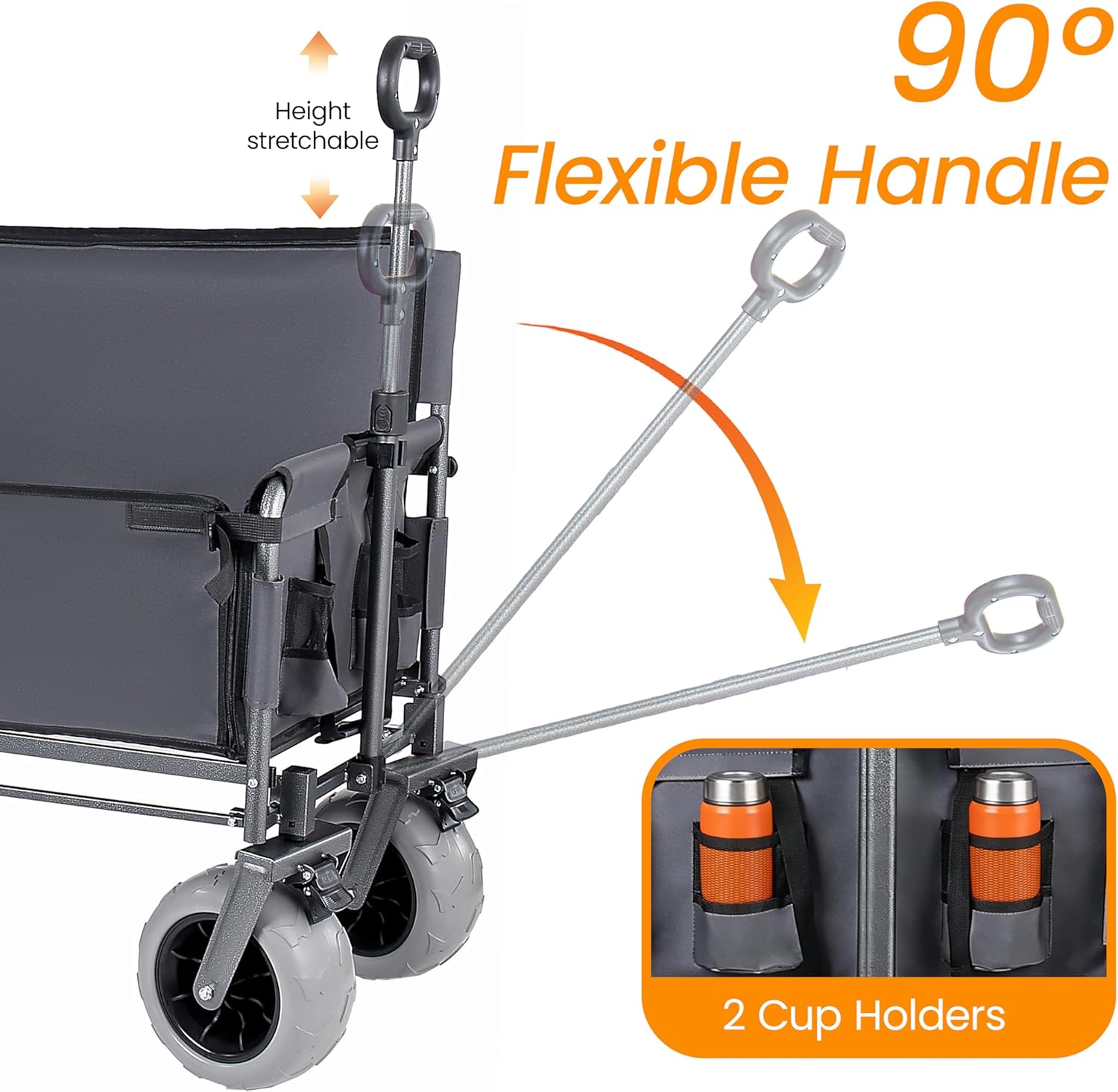 3-in-1 Heavy-Duty Folding Wagon Cart with Adjustable Canopy & Bench Seat – 500lbs Capacity, All-Terrain Utility Cart for Camping, Beach, Sports, Garden Storage (Gray Upgrade)