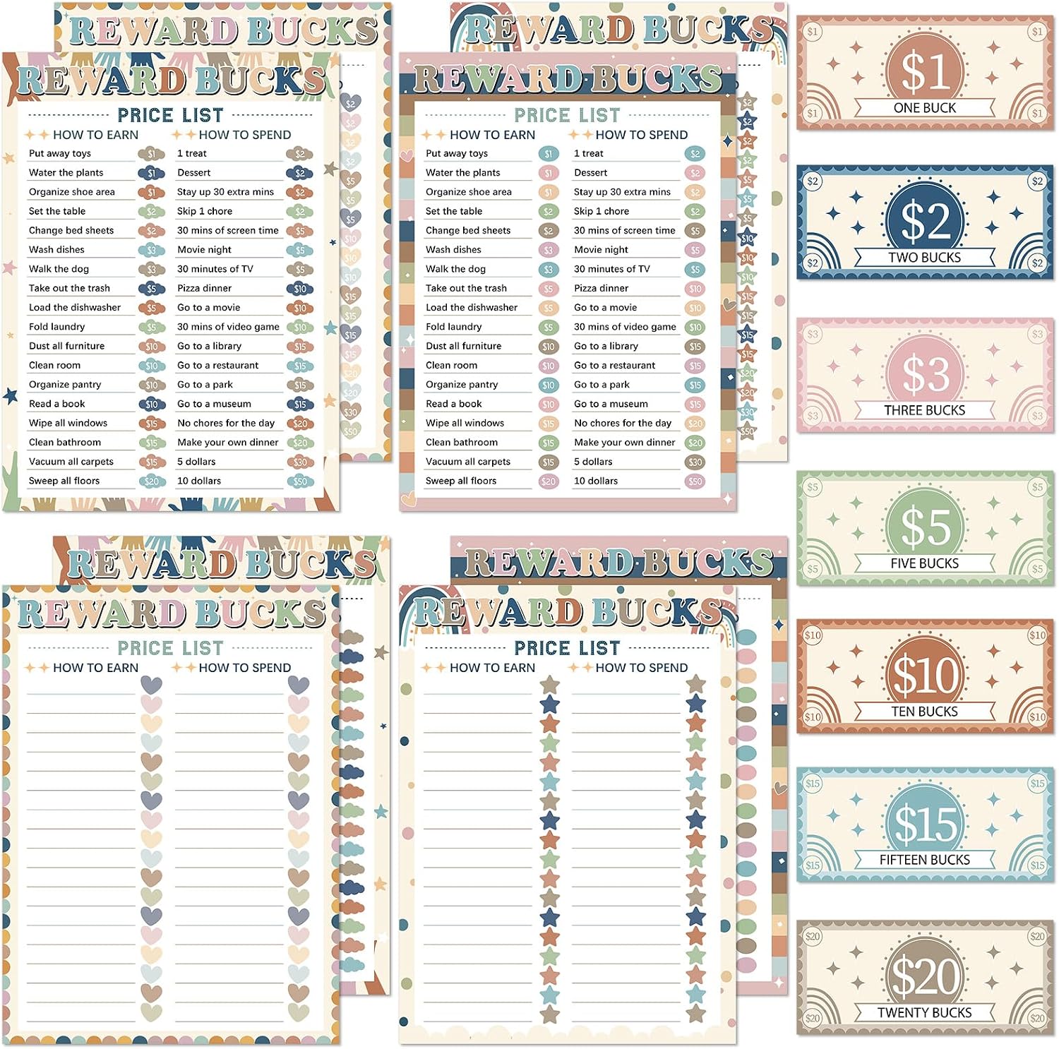636pcs Good Behavior Reward Chart for Kids Confetti Reward System Bucks List Routine Reward System Chart Financial Literacy Task Schedule Board Visual List for Home School Toddles Kids Boys Girls