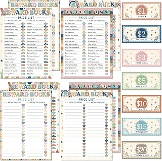 636pcs Good Behavior Rewards Chart for Kids Boho Rainbow Reward System Bucks List Routine Reward System Chart Financial Literacy Task Schedule Board Visual List for Home Classroom Toddles Supplies
