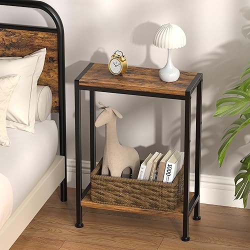 Miniatura 2 de Mesa auxiliar estrecha para espacios pequeños, mesa auxiliar pequeña de 2 niveles con soporte para estantes, mesita de noche delgada, mesa de sofá