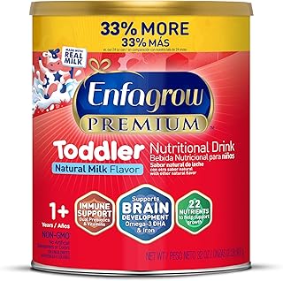 Enfagrow Premium Toddler Nutritional Drink: DHA, Prebiotics, Real Milk for Brain & Immune Support (32 Oz Powder)