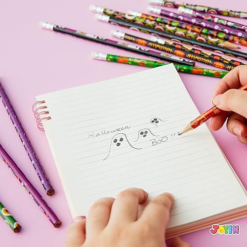 Miniatura 6 de JOYIN Paquete de 144 lápices de Halloween con borrador, juego de papelería de Halloween de 12 diseños para niños, lápices de dibujo de madera,