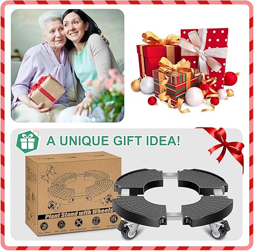 Miniatura 7 de Organizador para plantas con ruedas, paquete de 2 soportes ajustables de 15 a 21 pulgadas con ruedas, soporte de planta rodante resistente para