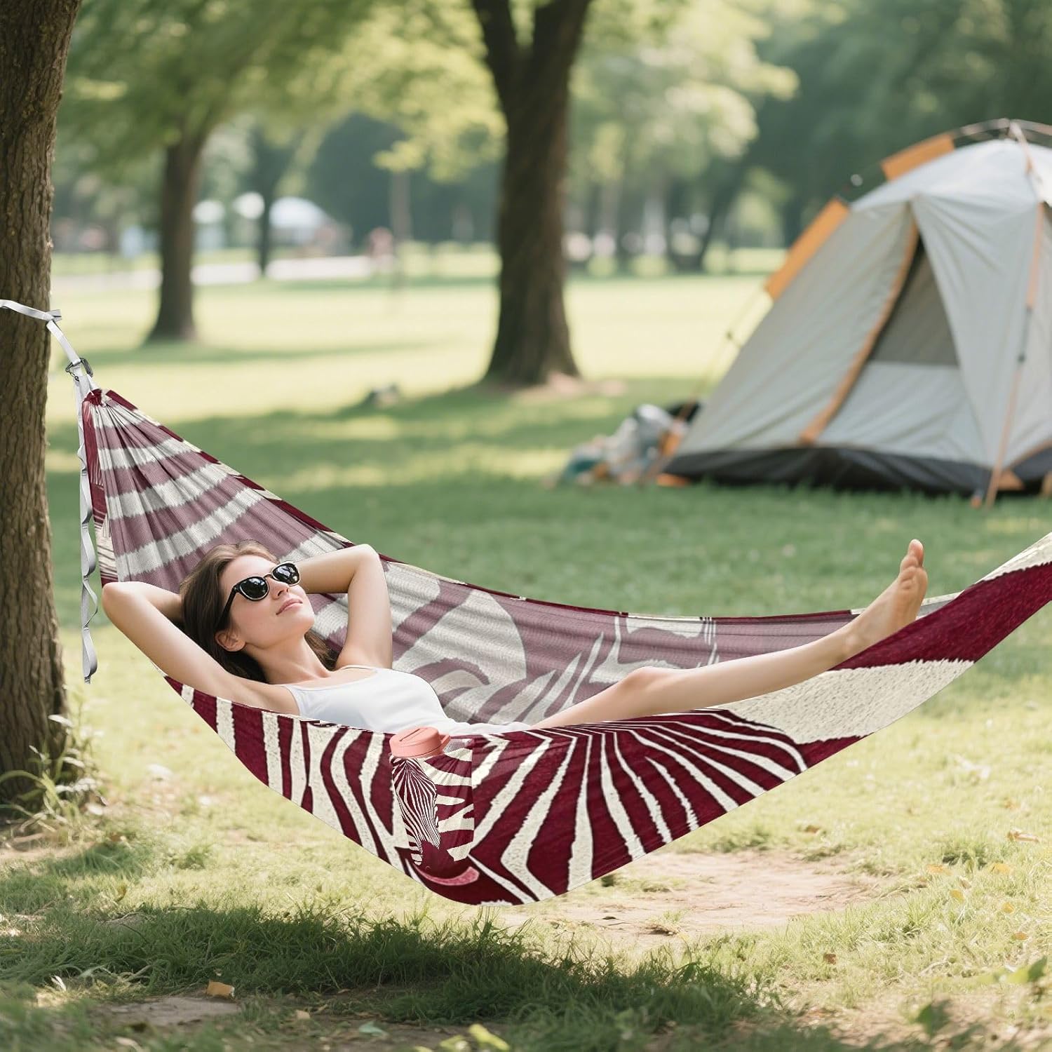 Burgundy Animal Skin Texture 330lb Capacity Hammocks for Camping with Portabl Carry Bag Portable Hammock for Patio Backyard Lounge Base accesorios para Camping