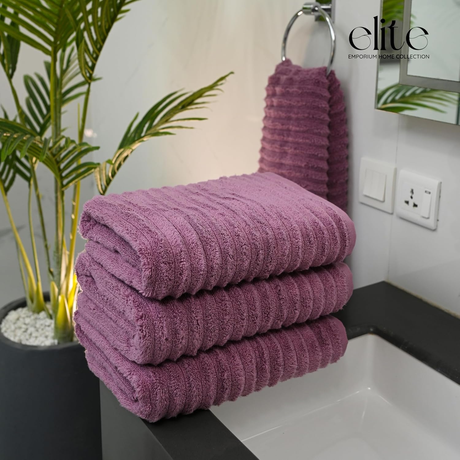Elite EMPORIUM HOME COLLECTION Zero Twist Bath Towels - 100% Cotton 650 GSM Bathroom Towel Set (27 x 54 Inches), Quick Dry, Absorbent, Super Soft Hotel Quality Bath Towel Set of 4 Pack (Wishful Mauve)