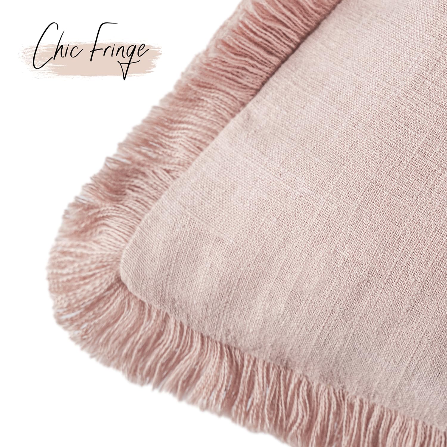 Foindtower Federa decorativa per cuscino con frange, in lino, accogliente, bohémien, con nappe, morbida, per sedia, divano, letto, soggiorno, decorazione per la casa, 66 x 66 cm, 1 pezzo, rosa chiaro