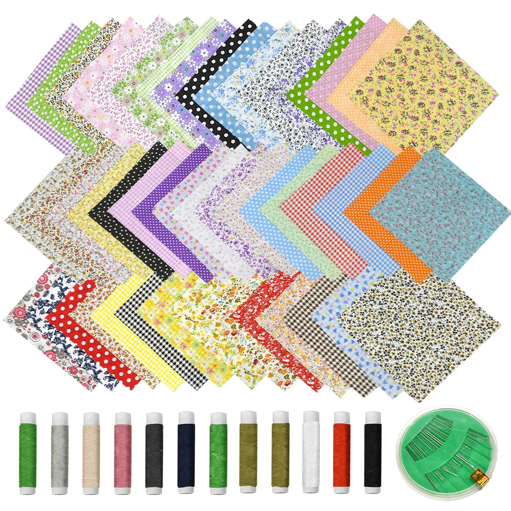 Tissus Coton 50PCS 20x20 cm Patchwork Colorés avec Fil et Aiguilles à Coudre