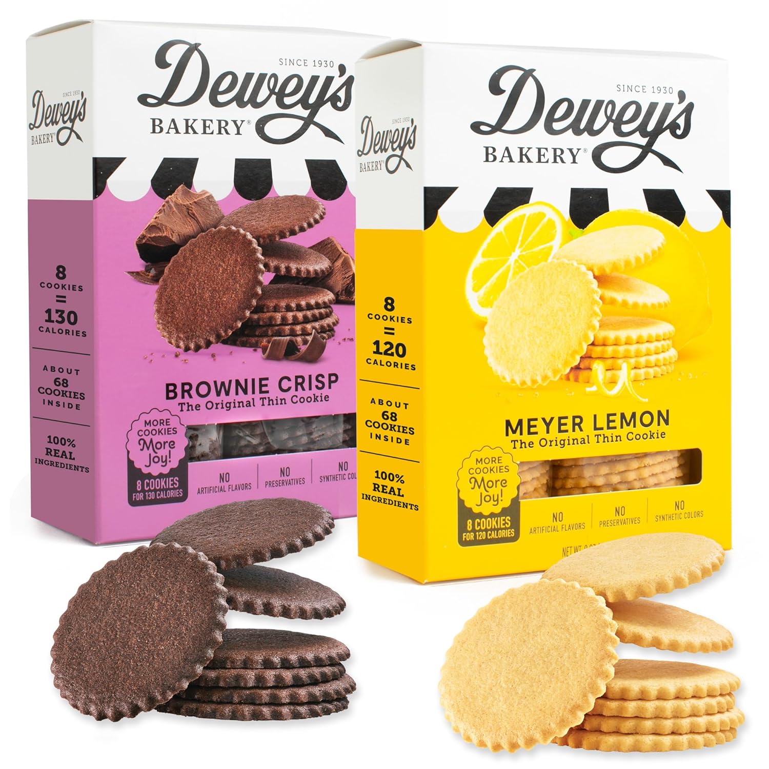 Dewey's Bakery Meyer Lemon & Brownie Crisp Moravian Style Thin Cookies Variety Pack, Bakery Fresh with Real Simple Ingredients, Low Calorie Snack, No Artificial Flavors, 9 oz (Pack of 2)