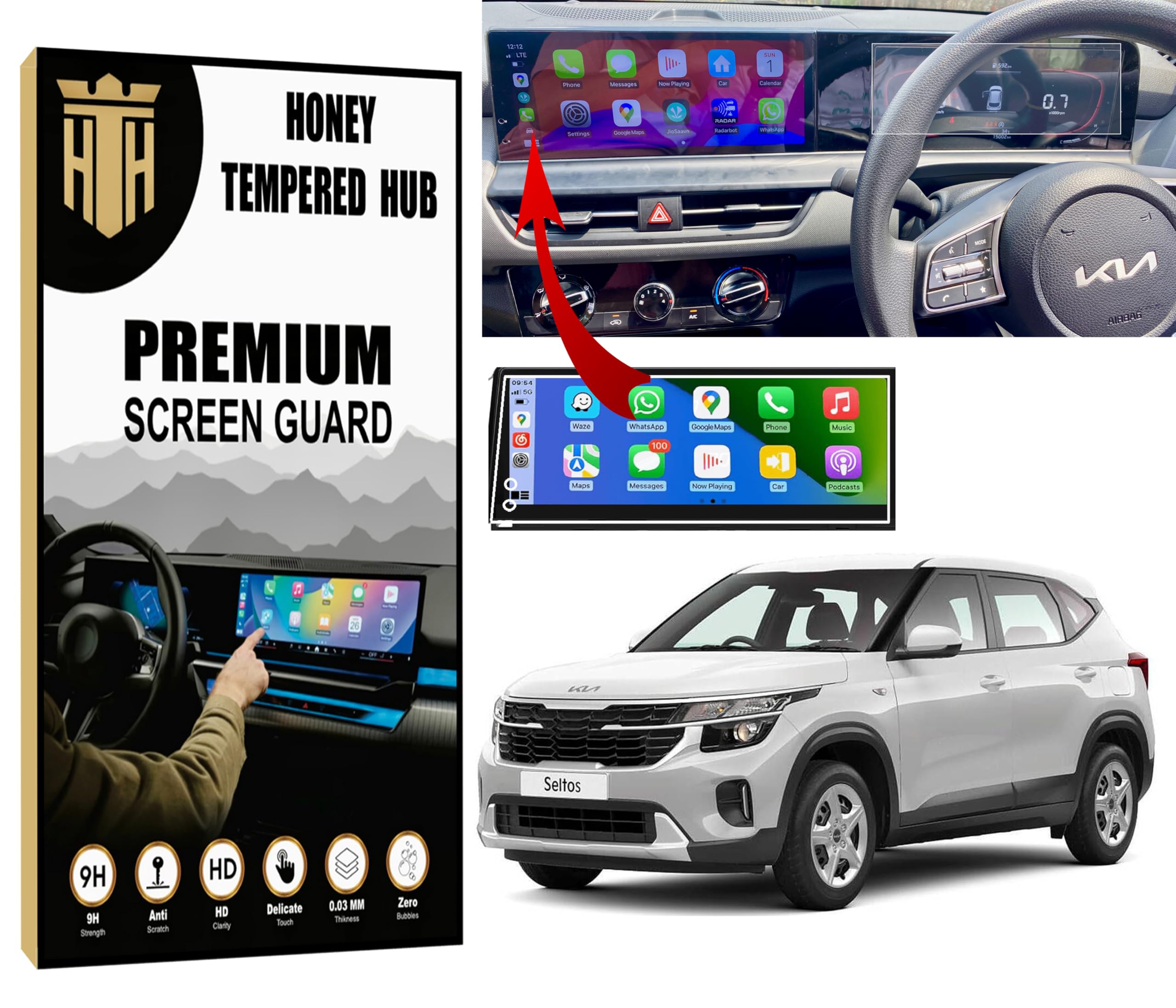 HONEY TEMPERED HUB Screen Guard COMBO For KIA SELTOS 2024 FACELIFT || 12.3 Inch AFTERMARKET ANDROID STEREO INFOTAINMENT + 10.25 DIGITAL INSTRUMENT CLUSTER Protector | HTE BASE MODEL | Anti Scratch Car Display Accessories [Not Tempered Glass] 12.3 INCH AFTER MARKET-image-38