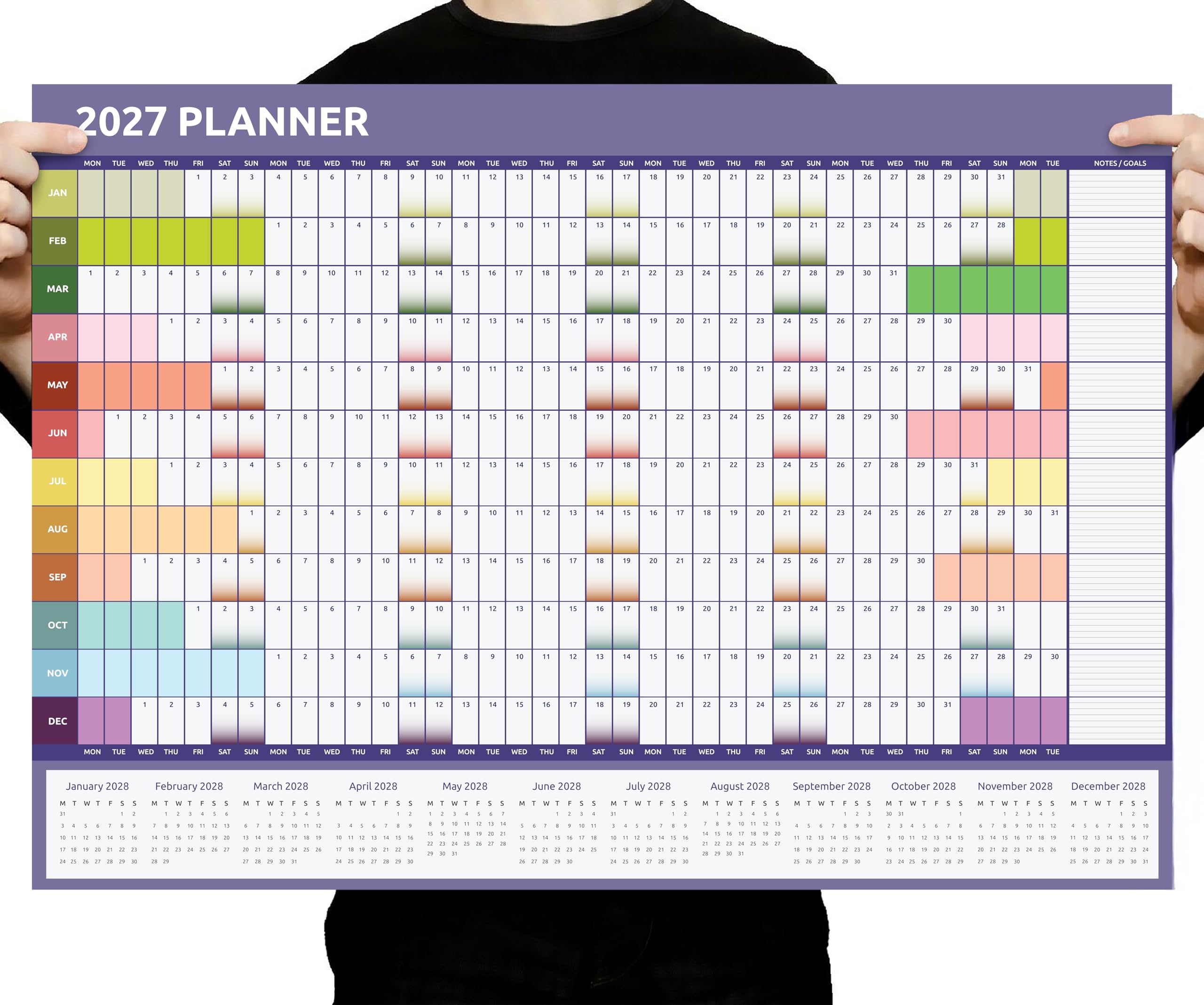 Evelay 2025 Wall Planner Calendar A1 Size (84cm x 59cm) Full Year to view Calendar Home Office Work Full Year (Rainbow)