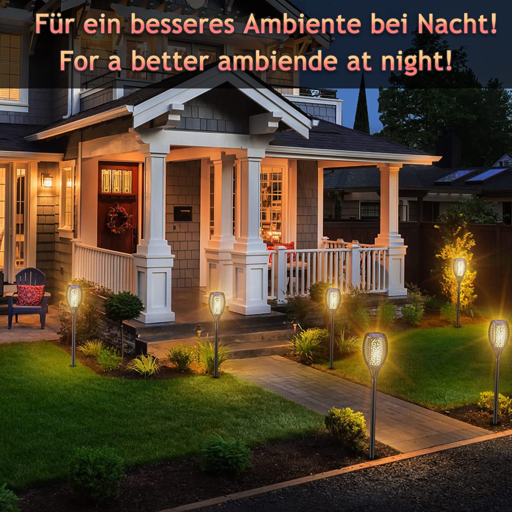 KUNSTIFY 4x Solarfackeln,Solarfackeln für außen flackernd, Gartenfackeln für draußen mit realistischem Flammeneffekt (4 Stück)
